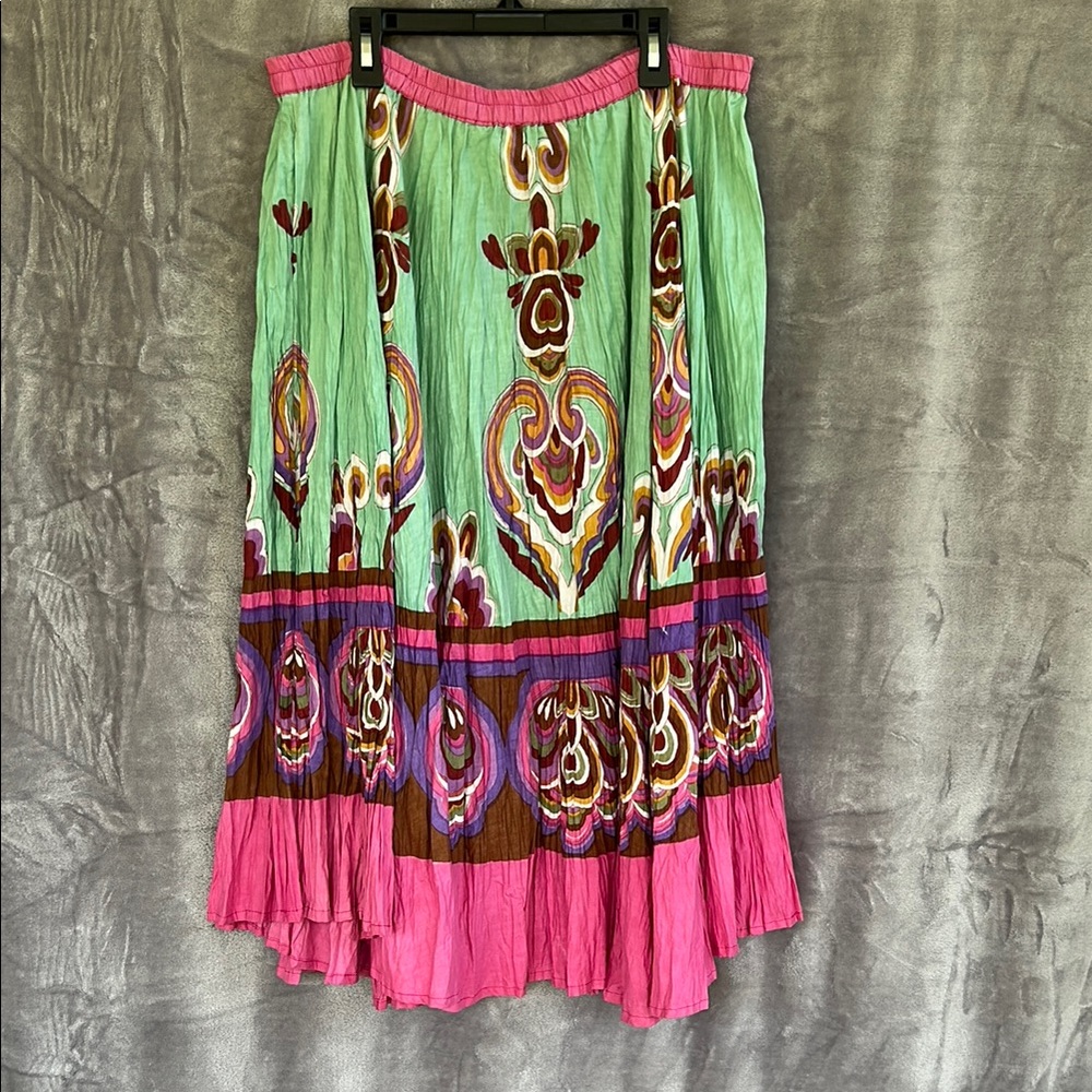 Connection 18 Green Pleated Midi Skirt Boho NWOT